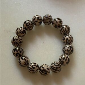 Beige and Black Leopard Print Beaded Stretch Bracelet